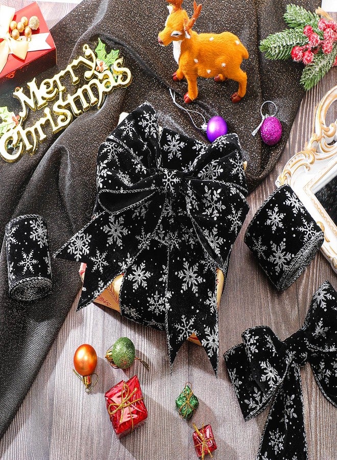 Unittype 2 Rolls/ 20 Yards Christmas Velvet Wired Ribbons with Snowflake Pattern 2.5'' Wide Xmas Craft Gift Wrapping Ribbon for Christmas Tree Wreath Decoration DIY Bows Supplies(Black) - Image 3